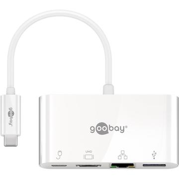 Goobay USB-C to HDMI, USB 3.0, Ethernet & PD Adapter - White