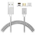 3-in-1 Magnetic Cable - Lightning, MicroUSB, Type-C - Silver