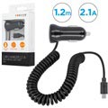Forever M-01 Car Charger with MicroUSB Spiral Cable - 2.1A - Black